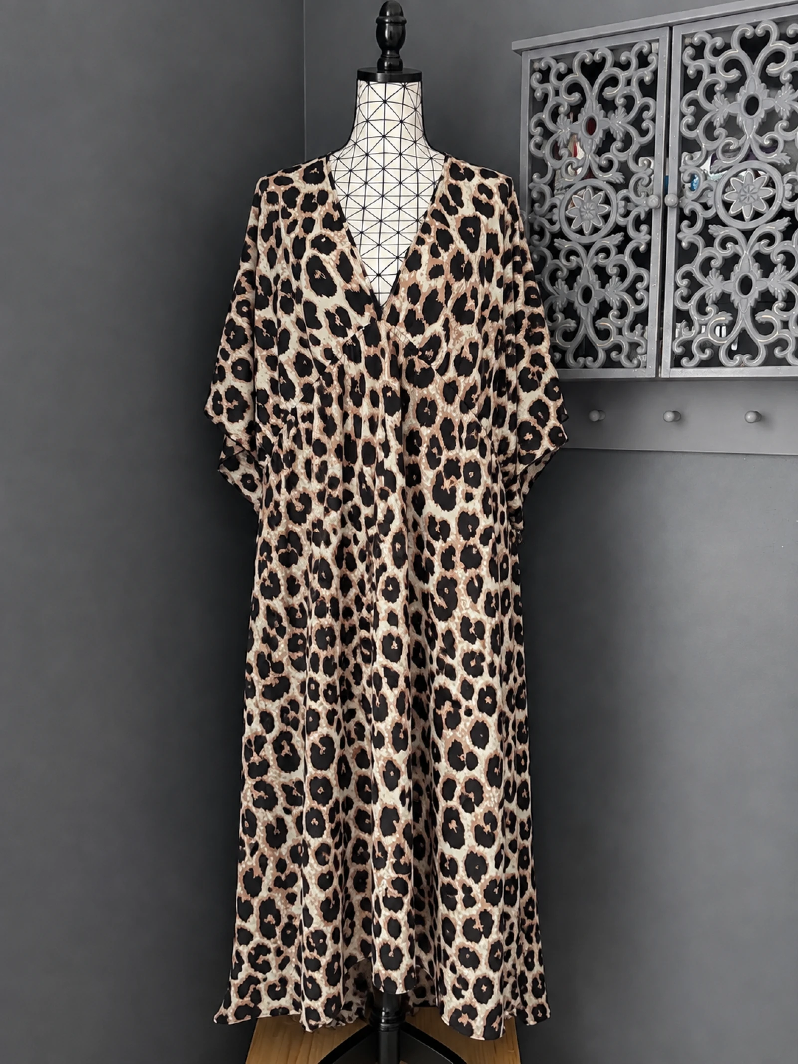 💖 robe longue léopard beige noir camel fendue grande taille 56 bohème chic fluide 💖